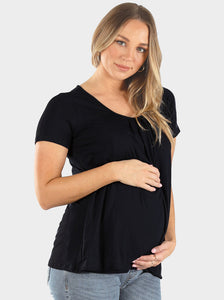 Angel Maternity & Nursing Petal Front Short Sleeve Top in Black