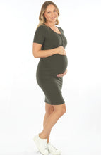 Angel Maternity Lexie Maternity & Nursing short sleeve dress in Khaki Bamboo